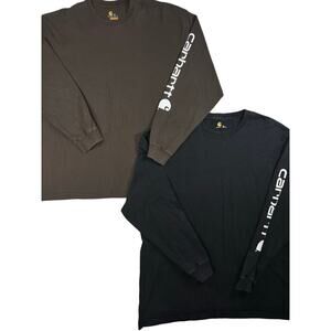 Carhartt 2XL Original Fit Long Sleeve Logo Shirts Black Brown Lot 2 Workwear